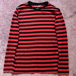 Hot Topic -  Women's Black and Red Striped Long Sleeve Shirt  Size Small